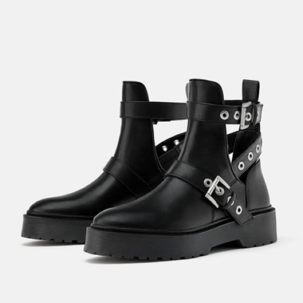 Zara Basic Biker Cut Out Boots with Buckles